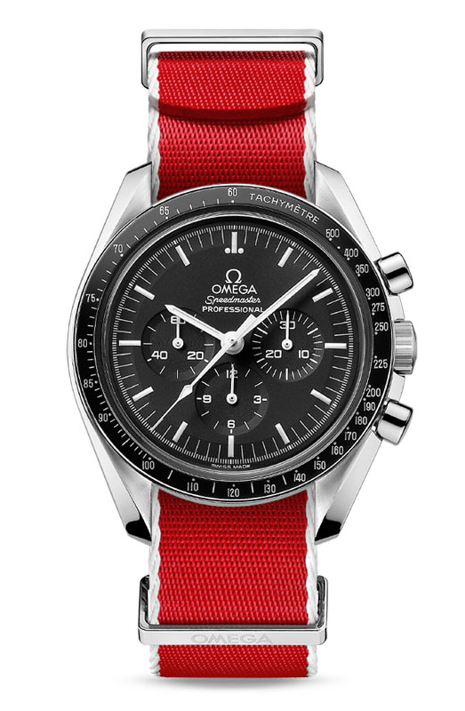 新色のNATOストラップは、五輪のカラーにインスパイアされた６色も。ストラップ幅は19-20mm、21-22mmの2種。各1万8000円。