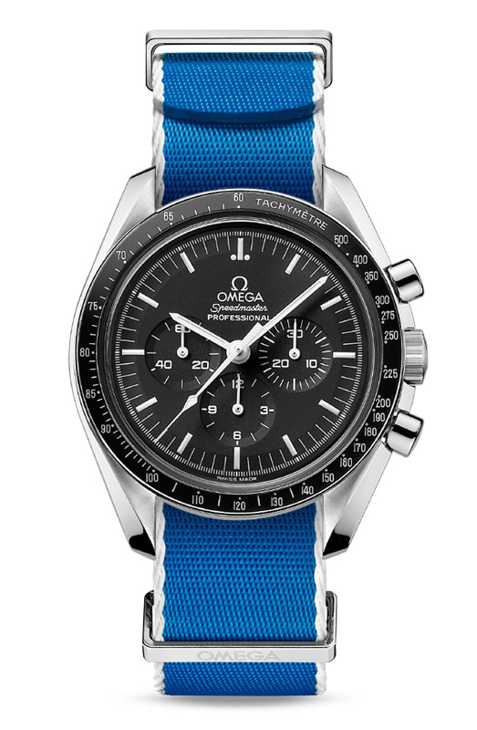 新色のNATOストラップは、五輪のカラーにインスパイアされた６色も。ストラップ幅は19-20mm、21-22mmの2種。各1万8000円。