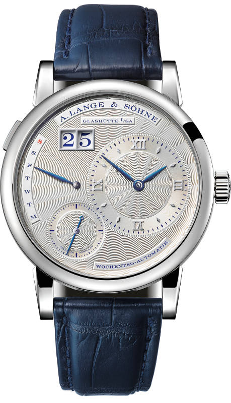 A.ランゲ&ゾーネ/ランゲ1・デイマティック 銀座ブティック10thアニバーサリー・リミテッドエディション:自動巻き。径39.5mm。18KWGケース。アリゲーターストラップ。3気圧防水。価格・発売時期未定。限定20本。